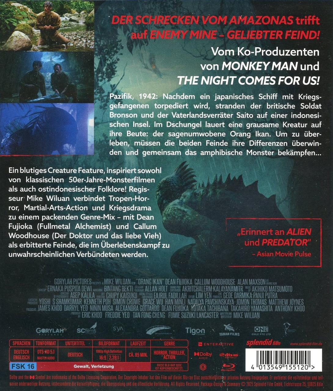 DVD-Cover mit Text und Bildern. Enthält den Titel „Enemy Mine“ und ein Monsterbild aus dem Film.