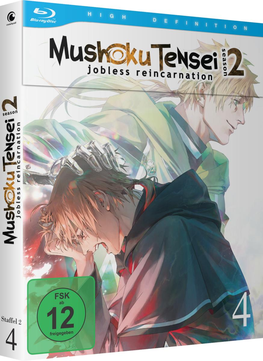 Blu-ray-Cover von 'Mushoku Tensei: Jobless Reincarnation' Staffel 2. Zeigt Anime-Charaktere und eine grüne FSK 12-Einstufung.