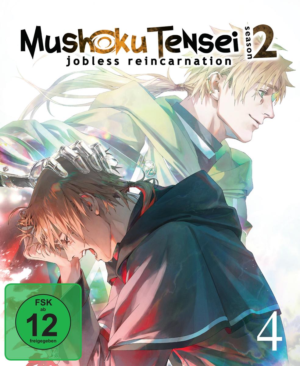 Anime-Cover. Zwei Männer, einer blond, einer rothaarig. Titel: Mushoku Tensei Jobless Reincarnation Staffel 2.