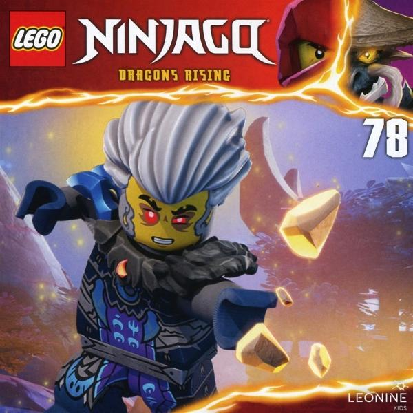 LEGO Ninjago Dragons Rising Cover. Eine Lego-Figur mit weißen Haaren und roten Augen vor einem Berg-Hintergrund, mit der Nummer 78.