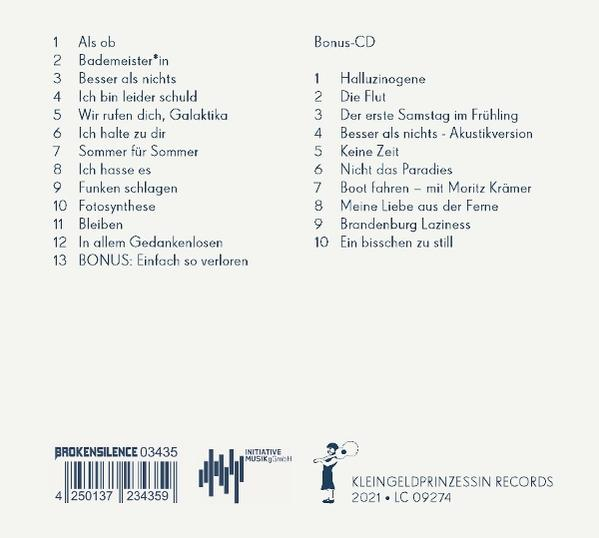 Albumcover mit deutschen Titeln. Enthält Labelname, Barcode und eine kleine Illustration einer Person, die ein Instrument spielt.