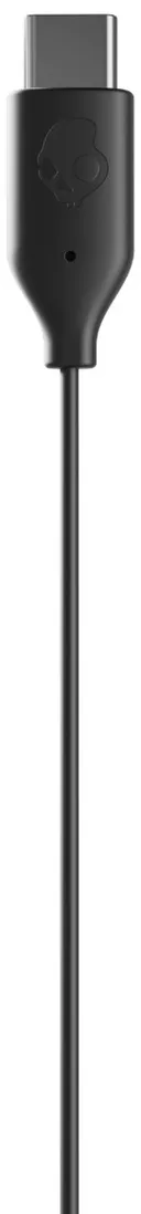 Egy fekete USB-C kábel. A felső csatlakozón koponya logó van, és egy hosszú, fekete kábelhez csatlakozik.