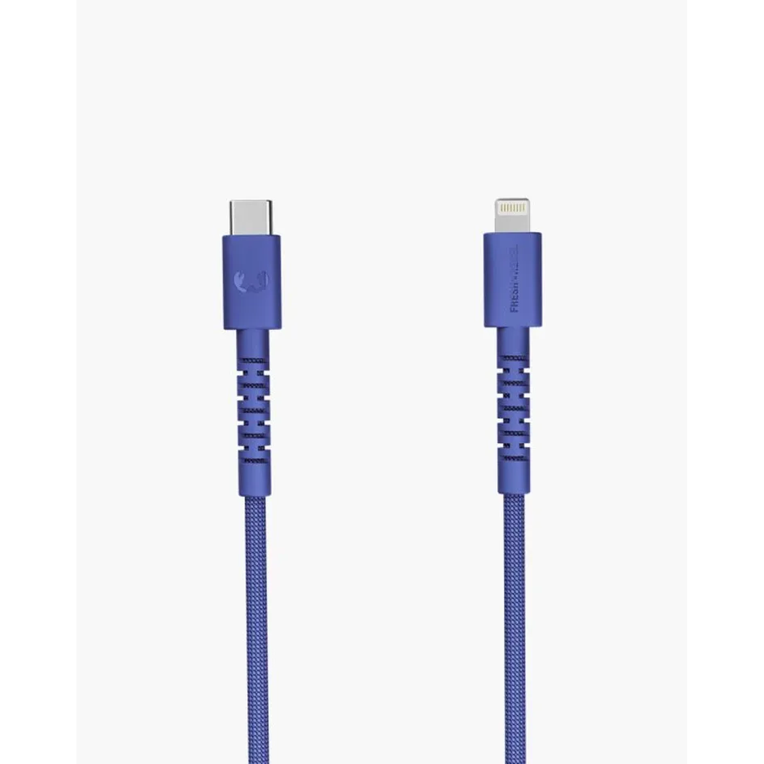 Two blue charging cables with different connectors are displayed on a white background. One is USB-C, the other is Lightning.