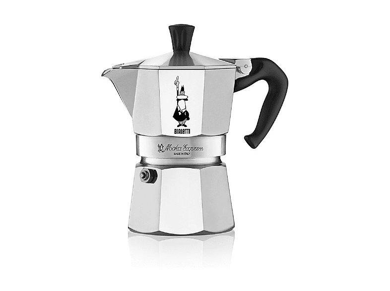 Moka Bialetti Express 3 Tazze, Manico anti scottatura, Adatta a piani cottura gas, 130 ml, Alluminio