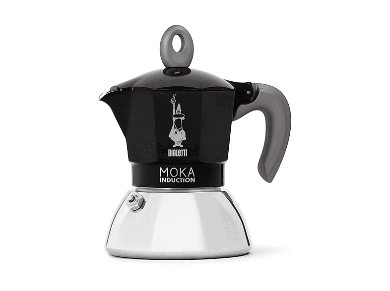 Moka Bialetti Induction, 2 Tazze, Adatta a tutti i piani cottura, 100 ml, Acciaio, Nero