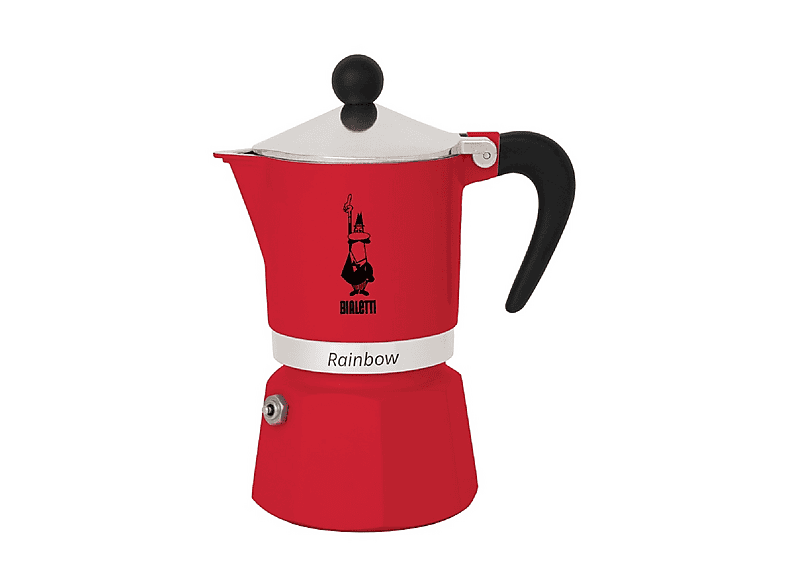 Moka Bialetti Rainbow, 3 Tazze, Adatta a piani cottura gas, Alluminio, Rosso