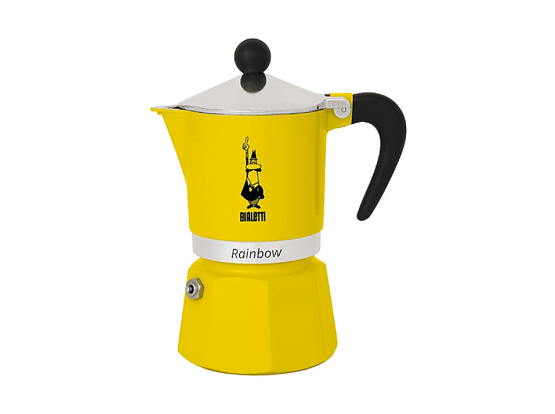 Moka Bialetti Rainbow, 3 Tazze, Adatta a piani cottura gas, Alluminio, Giallo