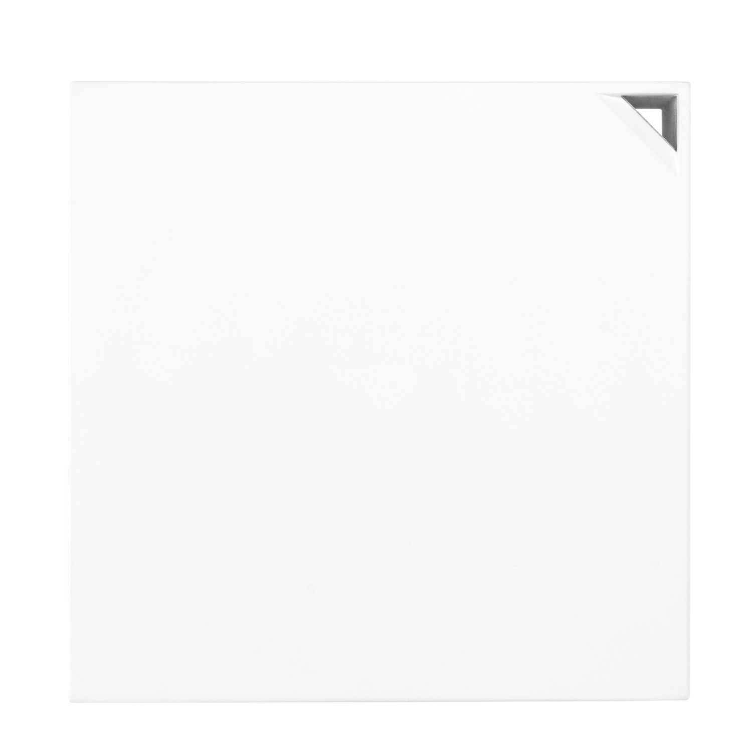 Un carré blanc avec une découpe triangulaire grise dans le coin supérieur droit.