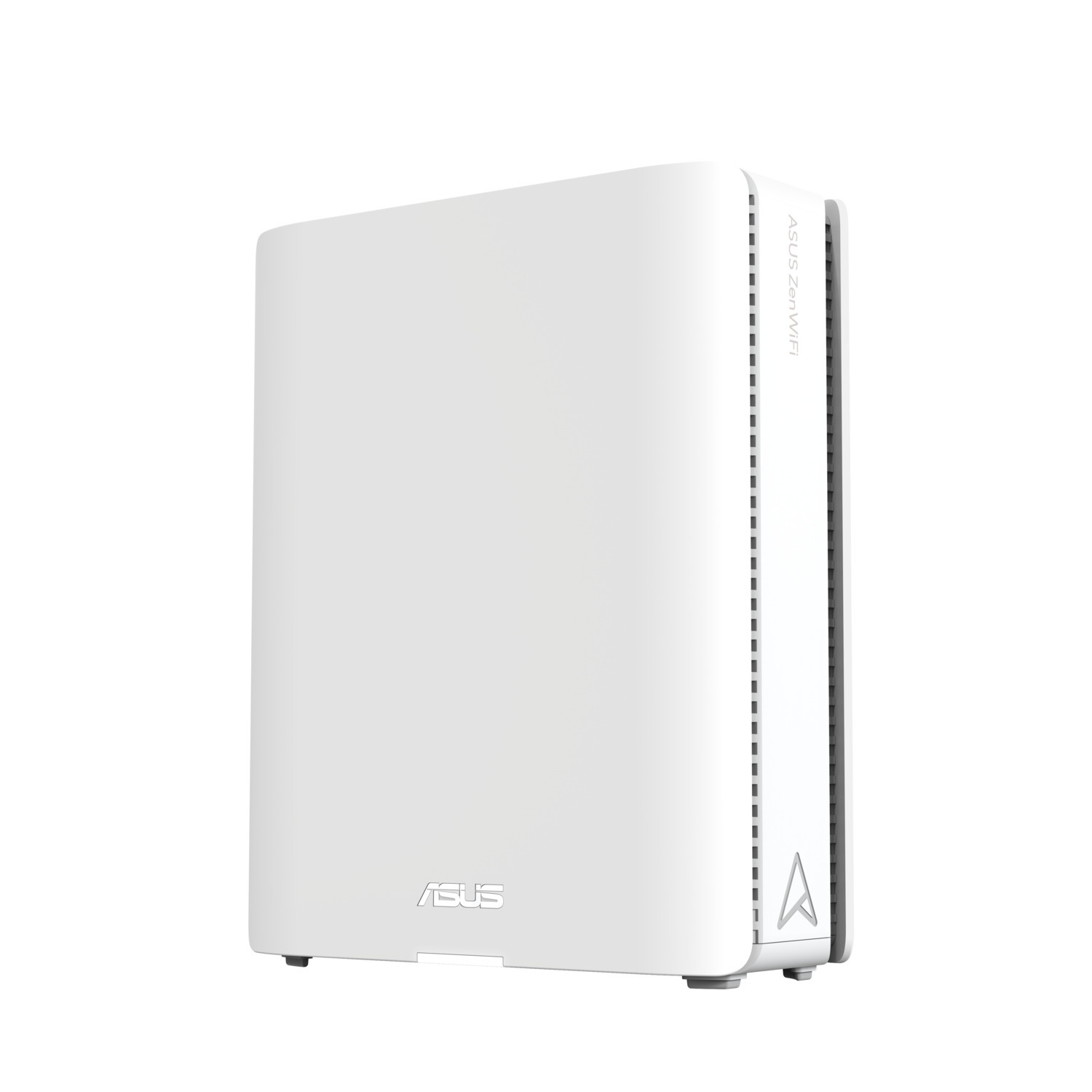 Routeur ASUS ZenWiFi blanc. Forme rectangulaire aux coins arrondis. Logo ASUS en bas. Texte "ASUS ZenWiFi" sur le côté.