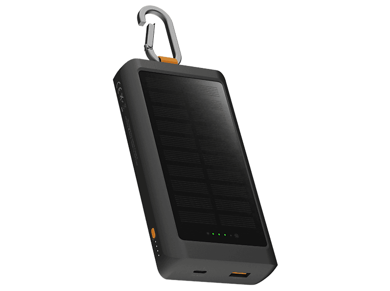 Powerbank - Xtorm Go2 XG2S101, 10000 mAh, 1x USB-C, USB-A, 15W, Mosquetón y Panel Solar, Negro