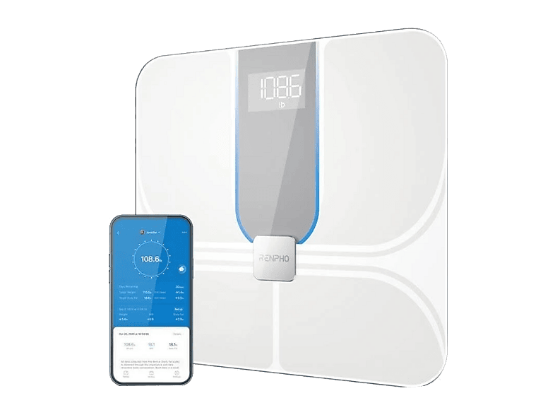 REACONDICIONADO Seminuevo Muy bueno Báscula inteligente - Renpho Elis Aspire C, Hasta 180 kg, Wi-Fi y Bluetooth, Pantalla LED, Blanco