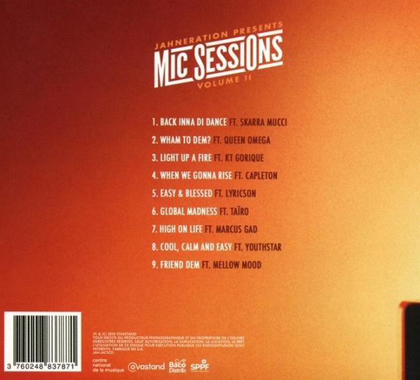 CD-Cover mit dem Titel "Mic Sessions", Trackliste und Barcode. Mit Jahneration Presents, Volume II und Künstlernamen.