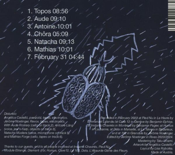 Albumcover mit weißer Käferillustration auf dunklem Hintergrund. Text listet Titelliste und Credits auf.