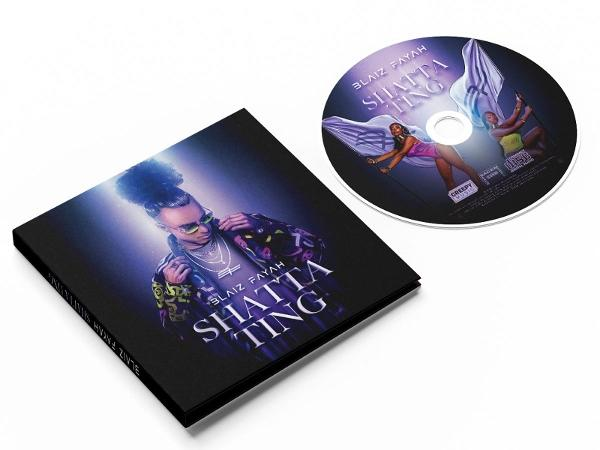 Albumcover und CD von Blaiz Fayah 'Shatta Ting'. Das Album zeigt eine Person mit Sonnenbrille. Die CD zeigt zwei Personen mit Flaggen.