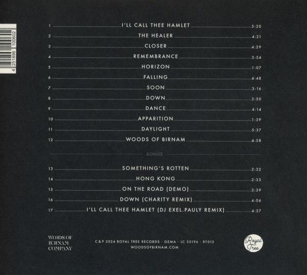 Dunkles Album-Rückcover mit Titelliste und Zeiten. Enthält Bonustracks. Das Logo von Royal Tree Records befindet sich unten rechts.