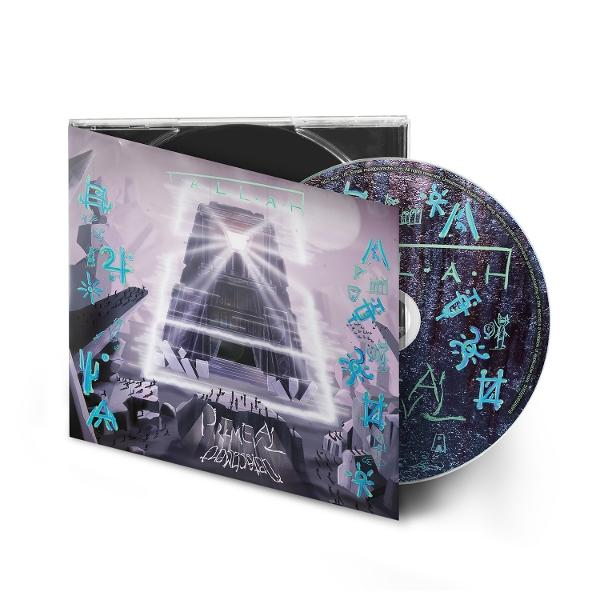 CD-Hülle mit Artwork. Die Disc ist sichtbar. Die Hülle hat ein futuristisches Design mit Symbolen und einer zentralen Struktur.