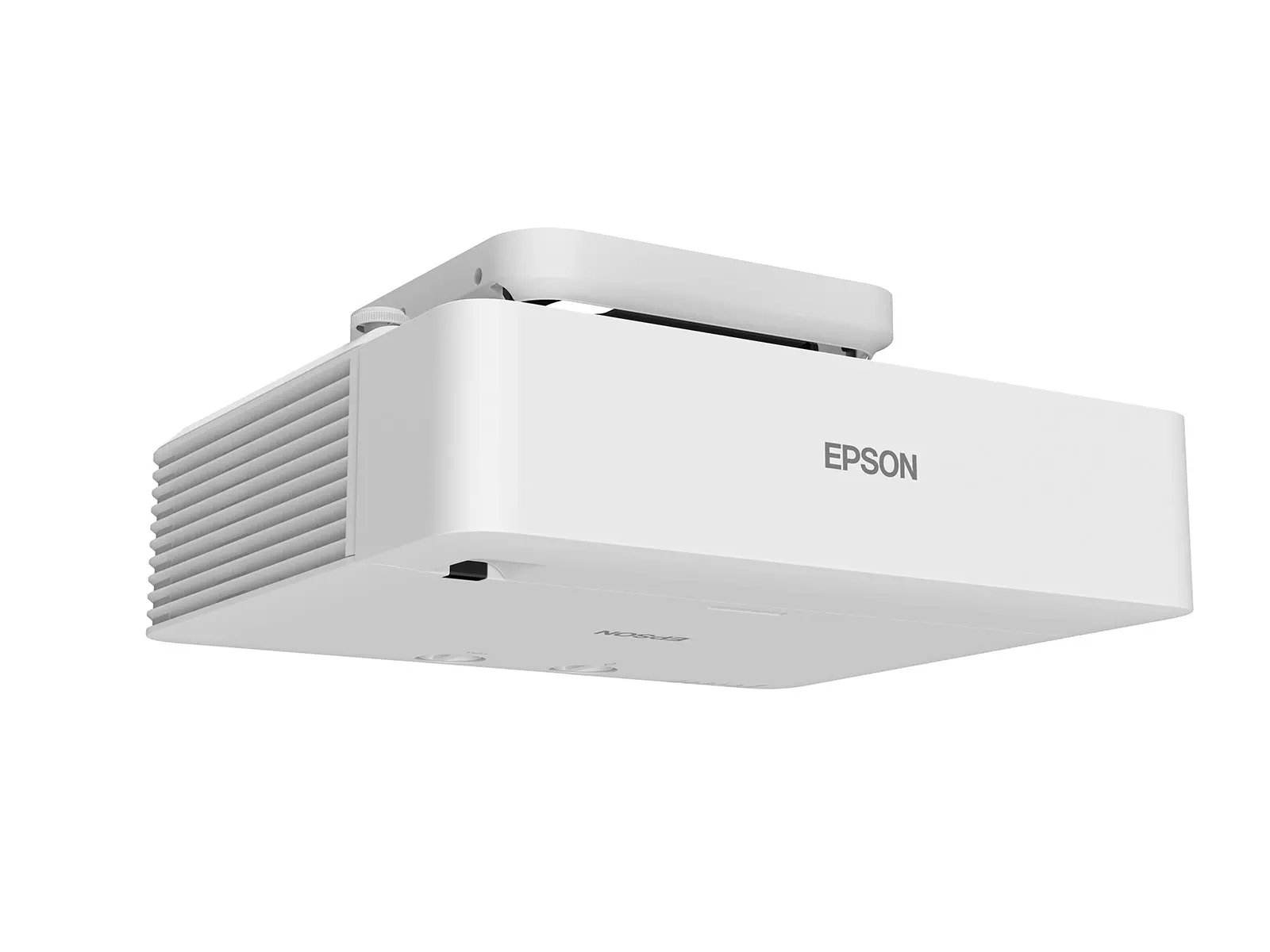 Egy fehér Epson projektor lóg a mennyezetről. Az EPSON szó látható az elején.