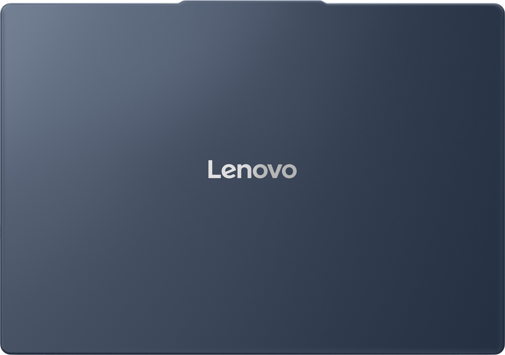 Ein geschlossener, dunkelblauer Lenovo-Laptop. Das Lenovo-Logo ist mittig in Silber.