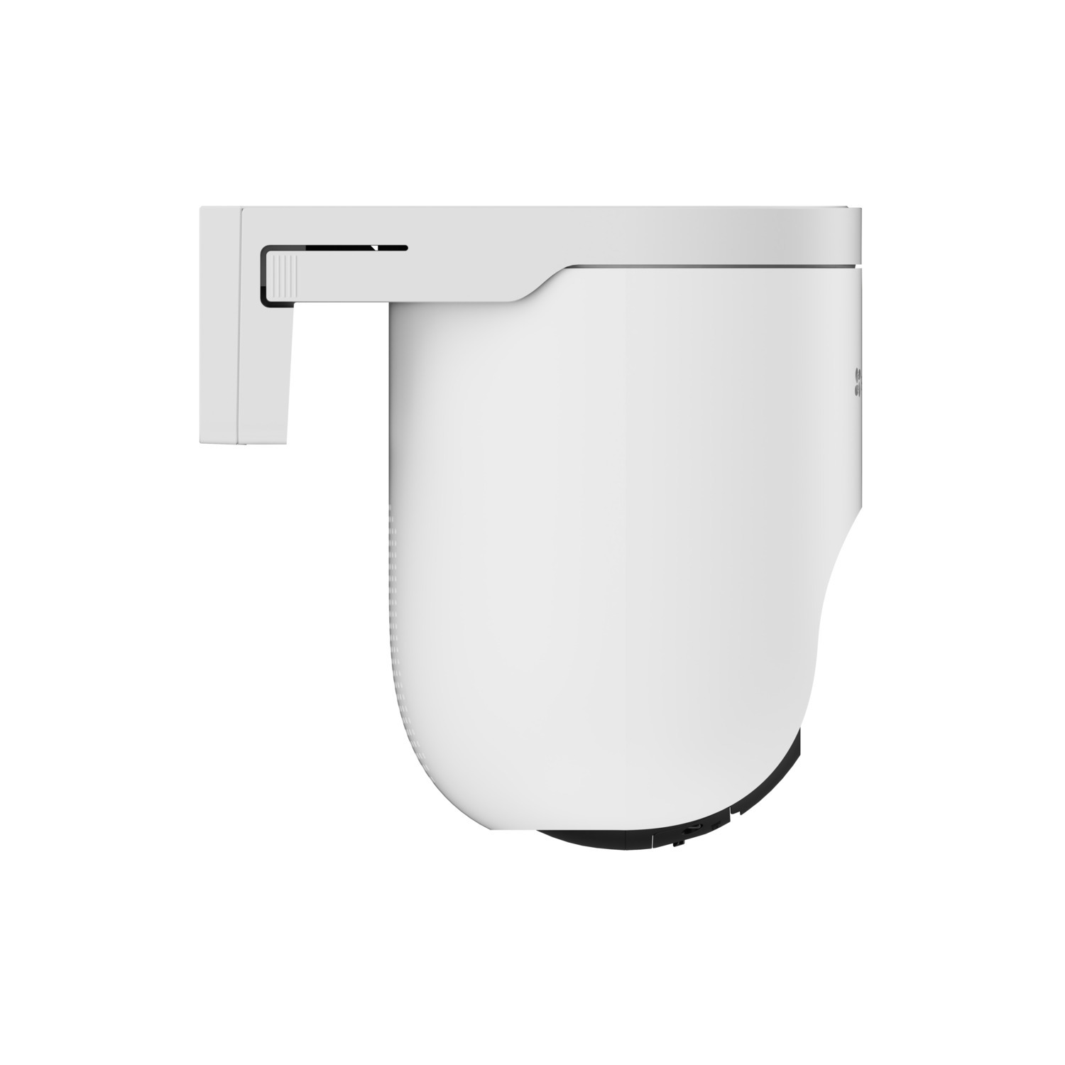 A white security camera, mounted on a white bracket. The camera is cylindrical with a black base. The background is white.