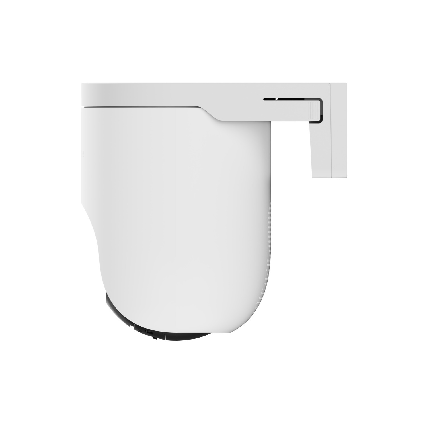 A white, rounded device with a rectangular arm extending to the right. The device has a black base and is set against a white background.