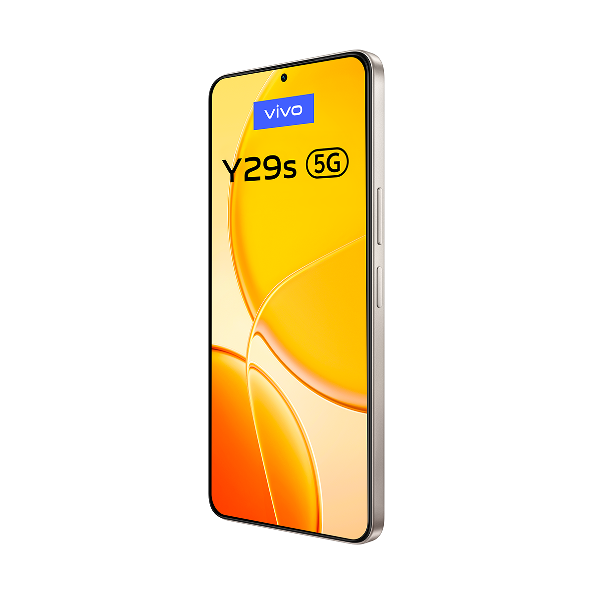 Bir Vivo Y29s 5G akıllı telefon. Ekran, Vivo logosu ve model adıyla sarı bir degrade gösteriyor.