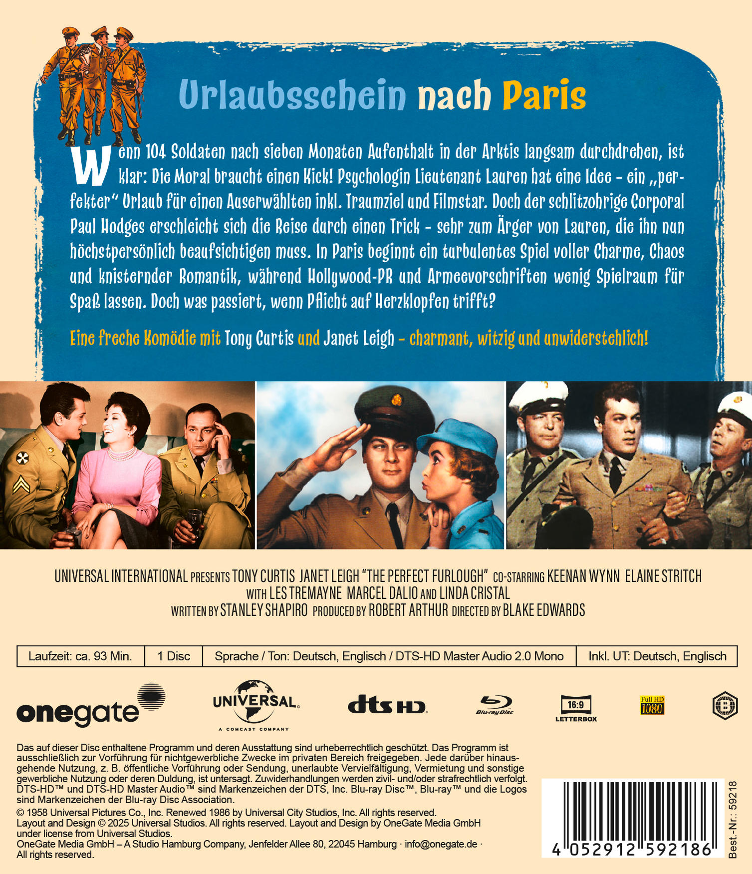 Filmcover mit Titel "Urlaubsschein nach Paris". Enthält Schauspieler und Text. Blu-ray Disc Logo sichtbar.