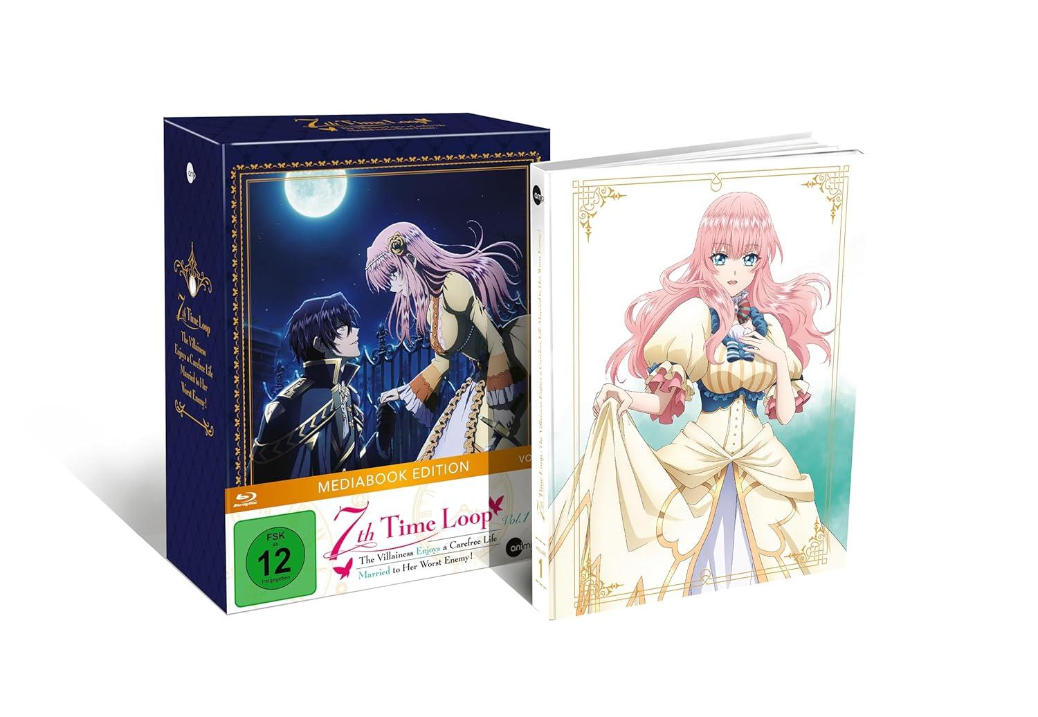 Anime-Box-Set. Zeigt zwei Charaktere auf dem Cover, einen in einem dunklen Anzug und einen in einem rosa Kleid. Der Titel lautet '7th Time Loop'.