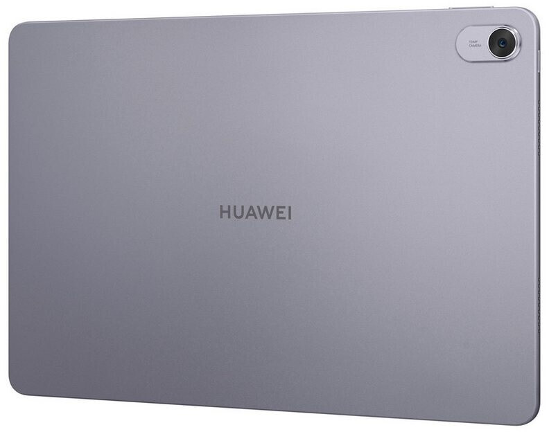 Szürke Huawei tablet. A hátoldalon kamera és a márkanév látható. Téglalap alakú eszköz.
