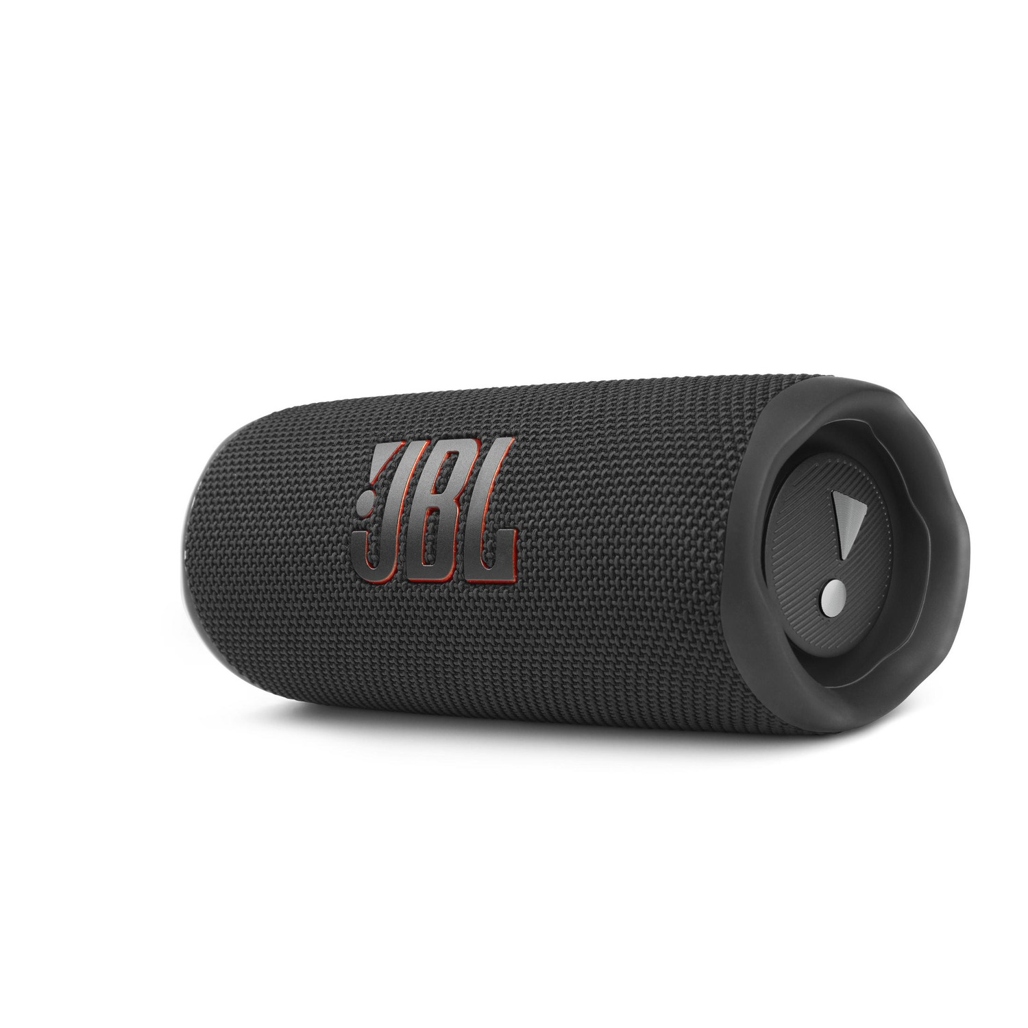 Black JBL speaker on white background. The speaker is cylindrical with the JBL logo and control buttons.