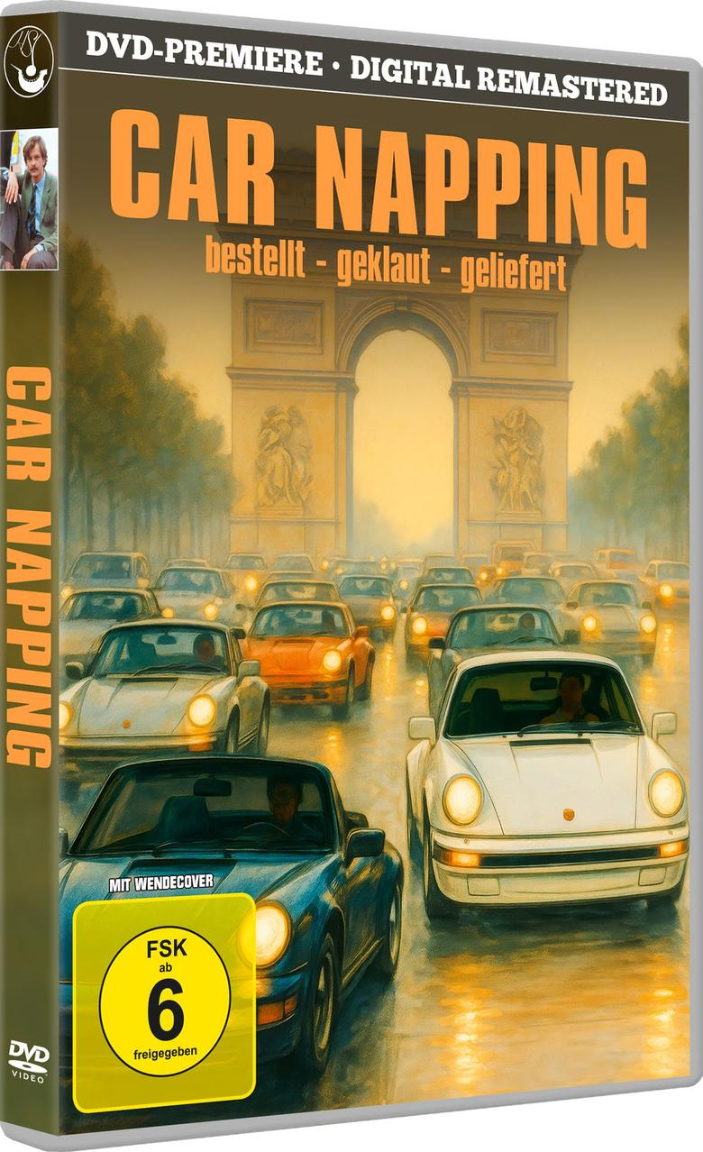 DVD-Cover: 'Car Napping'. Autos fahren auf ein Tor zu. Titel und Text auf Deutsch. Unten: FSK 6-Bewertung.