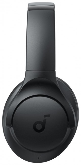 Czarne słuchawki nauszne. Logo Anker jest widoczne na nauszniku. Pałąk jest wysunięty. Tło jest białe.