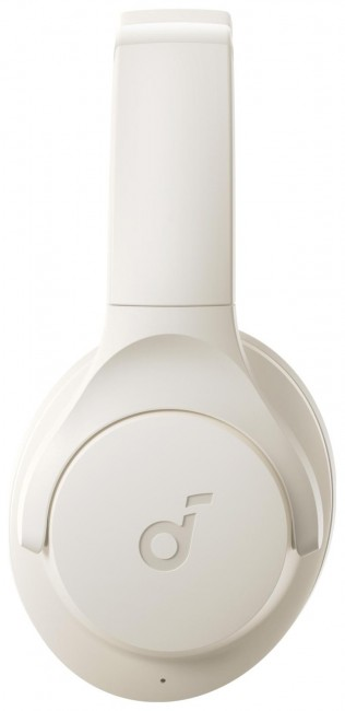 Kremowe słuchawki nauszne, wyśrodkowane. Logo marki jest widoczne na muszli. Pałąk jest rozłożony. Tło jest białe.