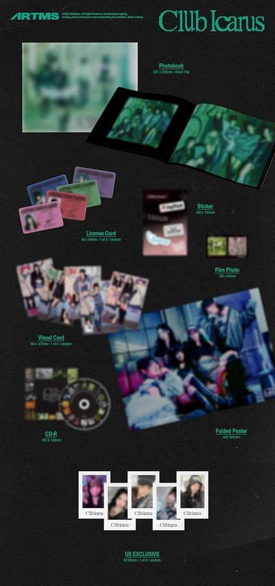 Ein Album-Set mit Fotobuch, Lizenzkarten, Visitenkarten, CD, gefaltetem Poster und Aufkleber.