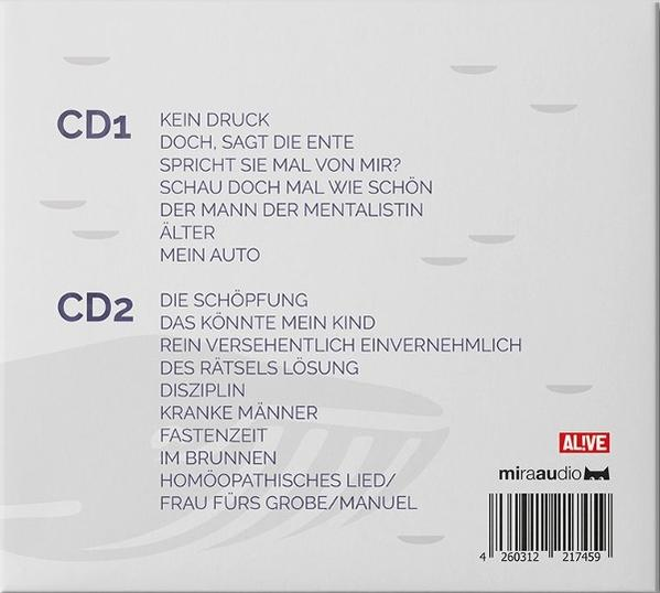 Eine CD-Hülle mit deutschen Songtiteln. Der Text enthält "CD1", "CD2" und Songnamen. Ein Barcode und das "ALIVE"-Logo sind ebenfalls sichtbar.
