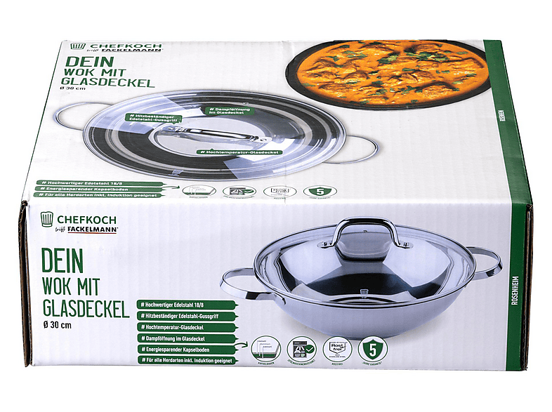 Chefkoch Trifft Fackelmann 23872 Rosenheim Wokpfanne (Aluminium, passend für alle Herdarten, 30 cm, PFAS-frei) — Foto 3 von 3