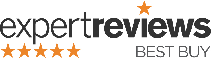Das Expert Reviews-Logo. Text: expertreviews und BEST BUY. Fünf orangefarbene Sterne unten, ein orangefarbener Stern oben.