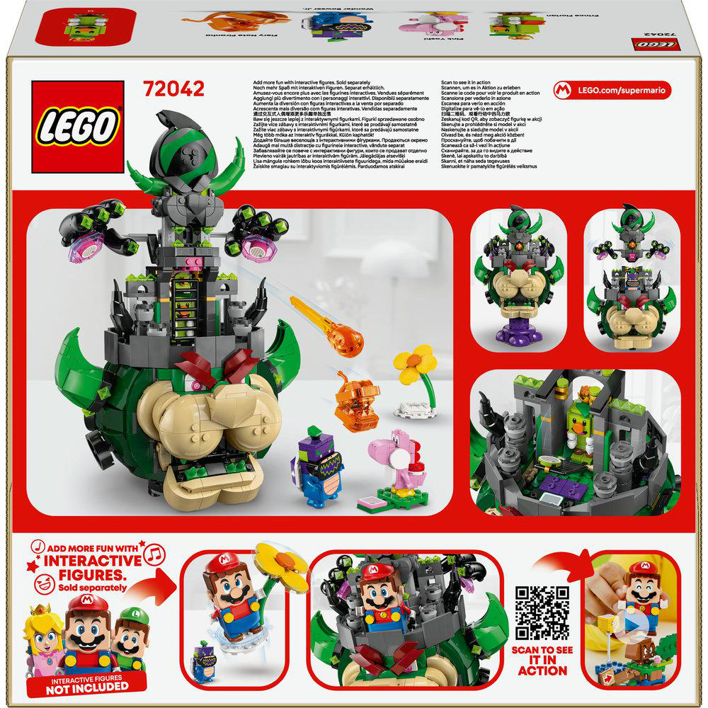 Lego-Set-Box mit Lego Bowser, Mario-Figuren und anderen Lego-Elementen mit Text und Logos.