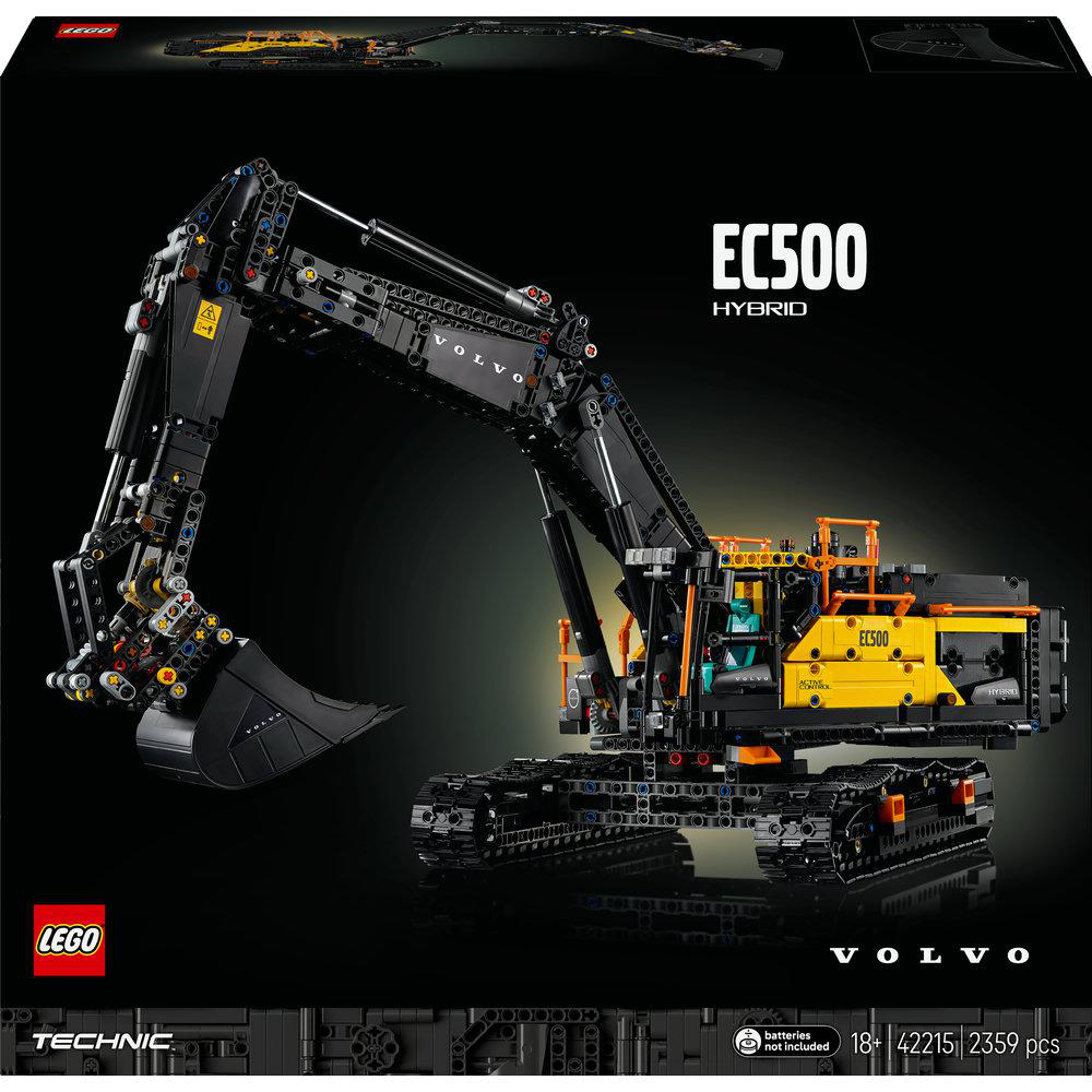 Lego Technic Volvo EC500 Hybrid Bagger-Set-Box. Schwarz und gelb. Enthält 2359 Teile. Volvo- und Lego-Logos vorhanden.