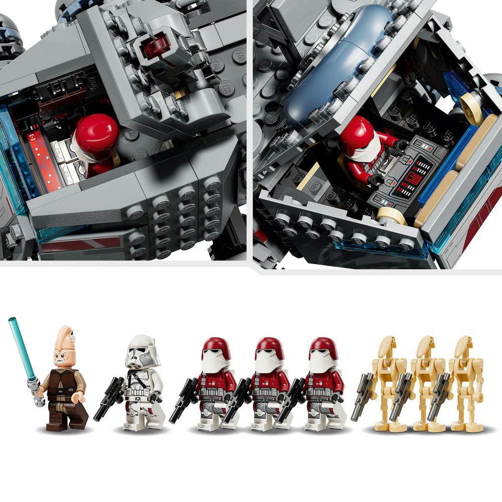 Lego Star Wars Set. Enthält ein Schiff, Minifiguren verschiedener Charaktere wie Sturmtruppen und Kampfdroiden.