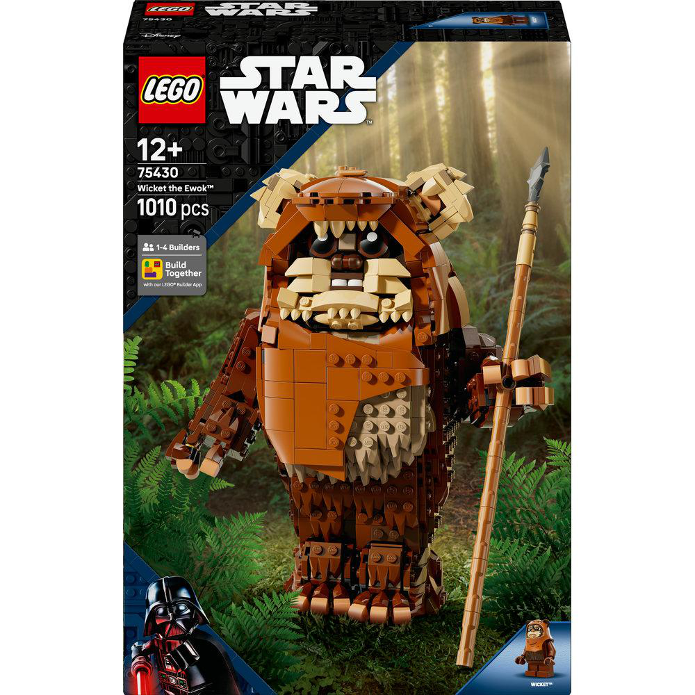 LEGO Star Wars Set-Box zeigt Wicket den Ewok mit einem Speer. Die Box hat LEGO- und Star Wars-Logos und weitere Details.