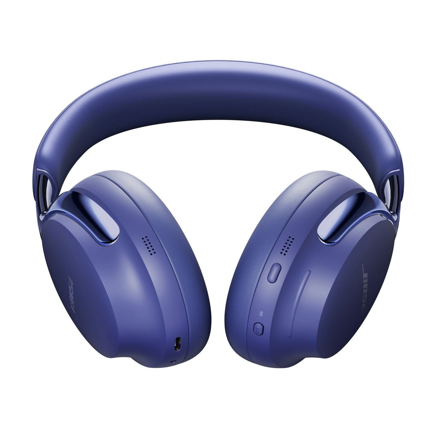 Une paire d'écouteurs Bose bleus. Les écouteurs sont sur fond blanc. Le design est moderne et la couleur est bleu foncé.