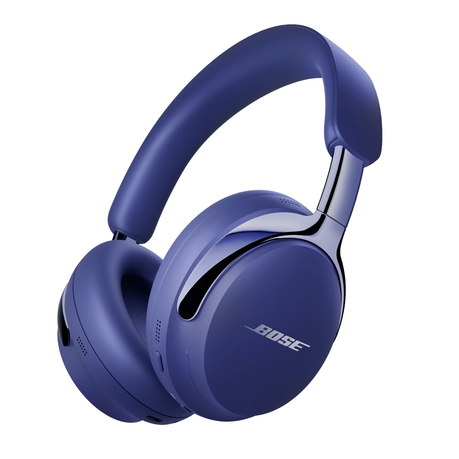 Casque Bose bleu sur fond blanc. Le casque est de type circum-auriculaire, avec un bandeau et des oreillettes rembourrés.