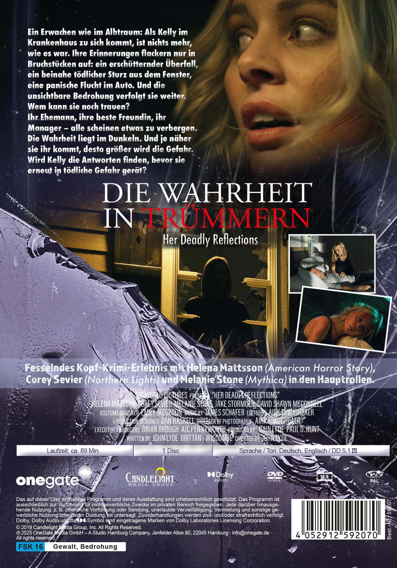 Filmcover. Eine Frau sieht verängstigt aus. Text: Her Deadly Reflections. Namen der Schauspieler sind aufgeführt. Ein DVD-Logo.