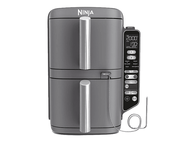 Freidora de aire - Ninja Double Stack XL, 2470 W, 9.5l, 2 Cajones independientes, 6 Programas, Gris