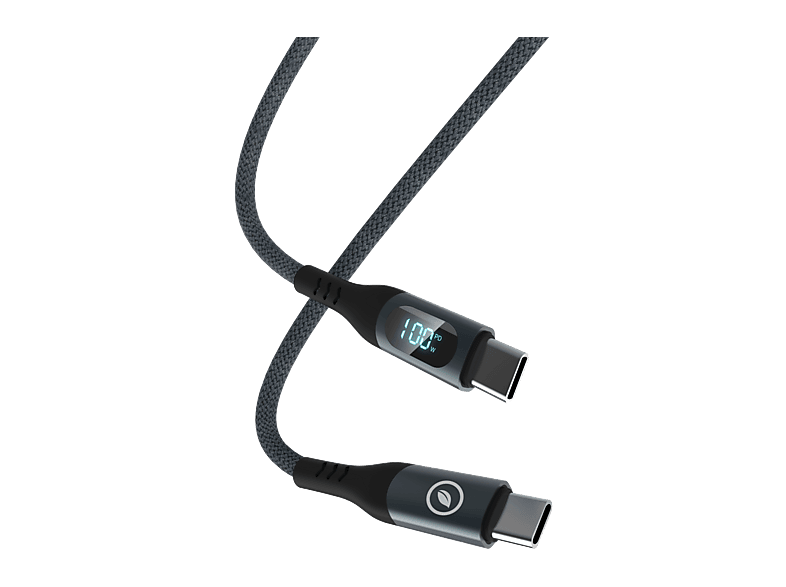 Cable USB - Muvit MCUSC0054, 1.2m, USB-C a USB-C, 100W, Pantalla LCD, Gris