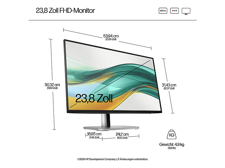 Thumbnail - HP - B2B 524PF Serie 5 Pro 23,8 Zoll Full-HD Monitor (5 ms Reaktionszeit, 100 Hz)