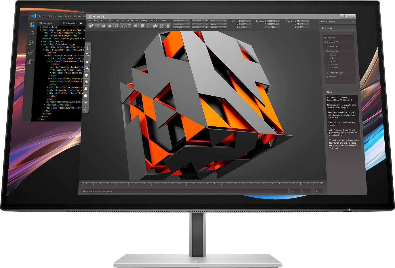 Ein Computerbildschirm zeigt ein 3D-Modell einer geometrischen Struktur in Grau und Orange mit einer Software-Oberfläche.