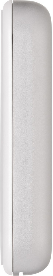 Zbliżenie białego i srebrnego urządzenia. Lewa strona jest biała, a prawa srebrna. Krawędzie są zaokrąglone.