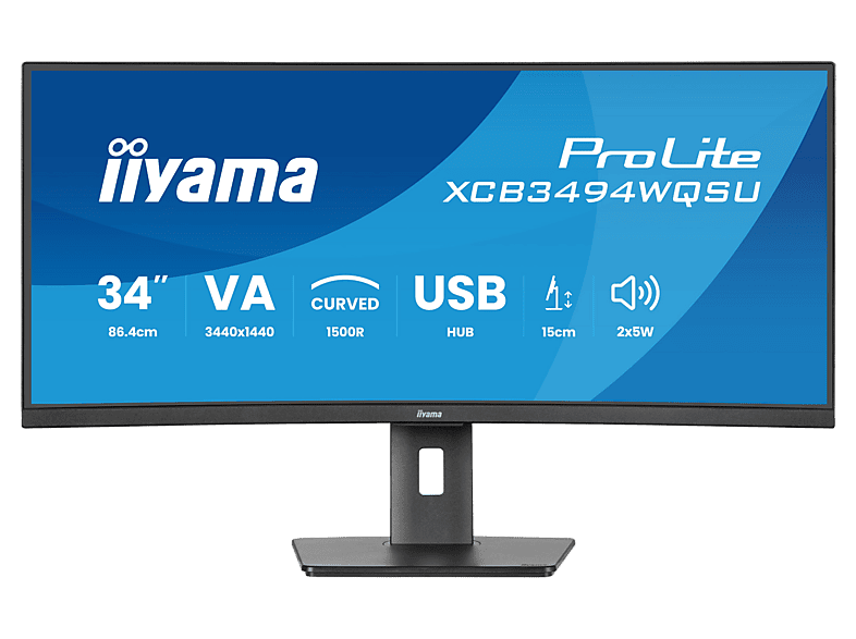 Monitor IIYAMA ProLite XCB3494WQSU-B1 34 UWQHD VA 0.4ms 120Hz FreeSync Premium Czarny
