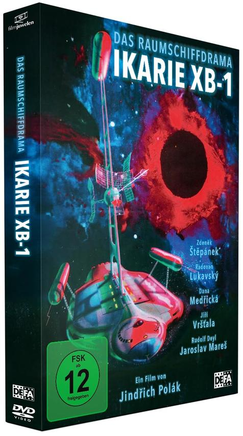 DVD-Cover von Ikarie XB-1. Ein Raumschiff fliegt auf einen roten Nebel zu. Text in Weiß: IKARIE XB-1. Grüner Kreis mit der Zahl 12.